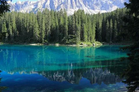 View of Carezza lake Stock Photos
