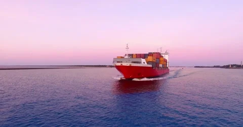 View of a cargo ship in a beautiful ocean.  Video stock 57313798