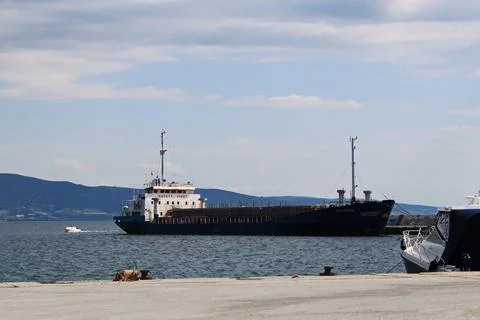 View of cargo ship for import - export and logistics of goods Stock Photos