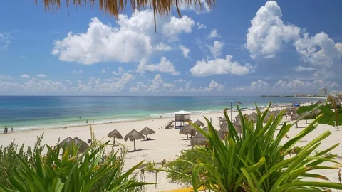 View of Caribbean beach Playa Delfines Stock Footage 96187331