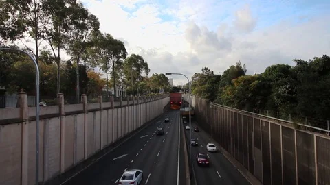 View of Cars over Eastern Distributor Stock Footage 80504805
