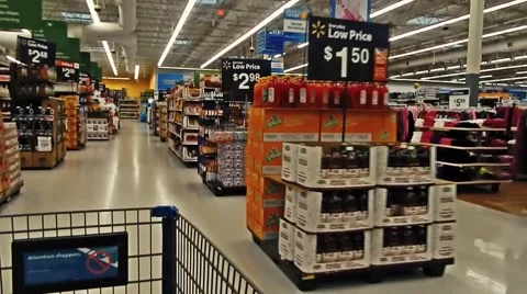 View from cart, walking down walmart aisle Video stock 45230163