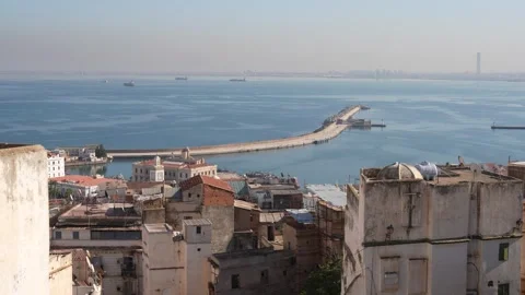 View from the Casbah of Algiers overlooking the Mediterranean Sea Stock Footage 341261170