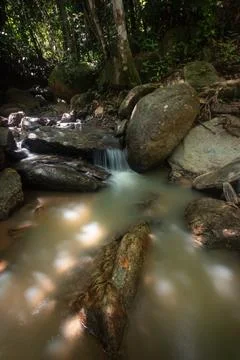 View of cascade in the middle of rainforest Stock Photos