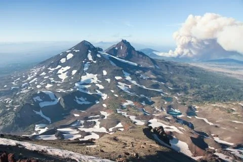 View of the Cascade Mountains During a Wildfire Stock Photos