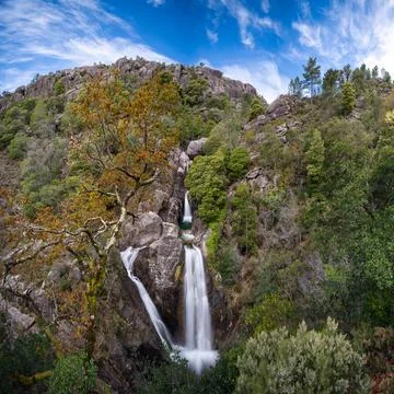 A view of the Cascata do Arado waterfalls in the Peneda Geres National Park in Stock Photos