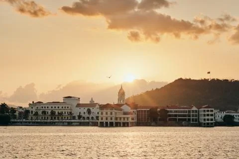 View of Casco Antiguo In Panama City At Sunset Stock Photos