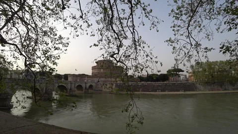 View to Castel Sant Angelo or Mausoleum of Hadrian in Rome Italy. Famous tourist 動画素材 100023268