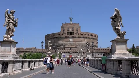 View of Castel Sant'Angelo on St. Angelo Bridge in Rome Stock Footage 159167566