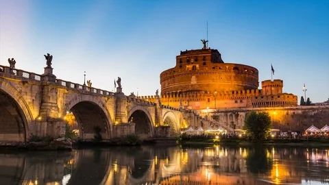 View on Castel St. Angelo in Rome, Italy, at night Video stock 104036096