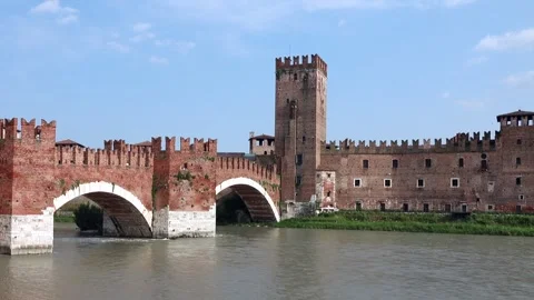 View of the Castelvecchio Bridge, also known as the Scaliger Bridge Stock-Footage 242554298