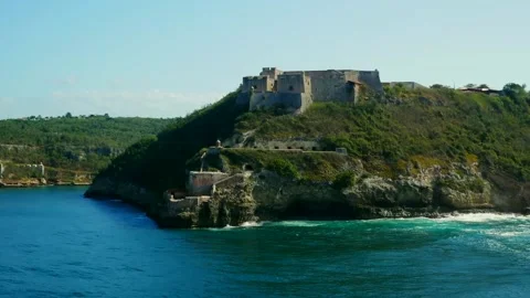 View of the Castillo del Morro castle from the sea side in the Santiago de Cuba Stock Footage 158788088
