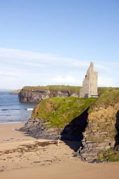 View of the castle beach and cliffs in Ballybunion Stock Photos