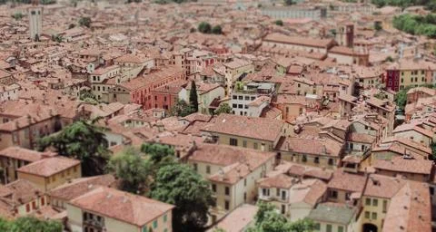 View from the castle Brescia Citadela on old town, tilt shift effect 写真素材