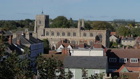 The view from the castle at Clare, St Peter and St Paul's Church and town Stock Footage 253343464
