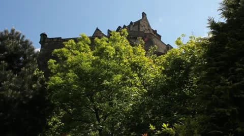 View of the Castle of Edinburgh and some flowers Stock Footage 11135885