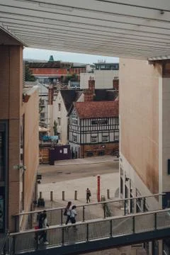 View of The Castle pub from The Westgate Centre, Oxford, UK. Foto stock