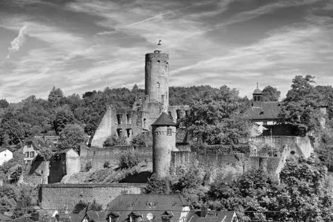 View of the castle ruin eppstein in black and white hesse germany Stock Photos