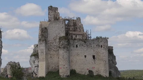 View on castle ruins in Mirow Stock Footage 119794584