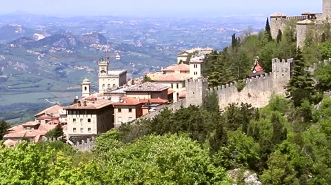 View of the castle tower on the hill in San Marino Stock Footage 63029139