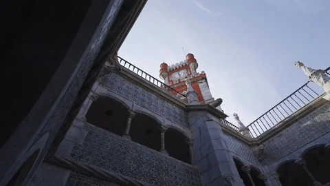 View of castle tower from yard Video stock 100165454