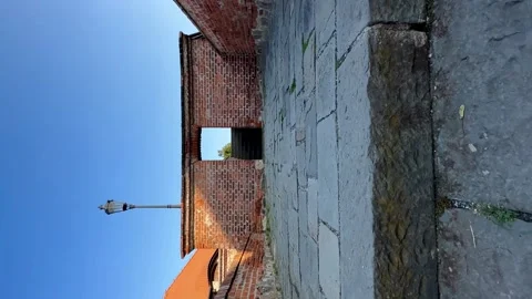 View Of Castle Walls From Red Bricks. Walk Around The Brno Spilberk Castle. Stock Footage 264034896
