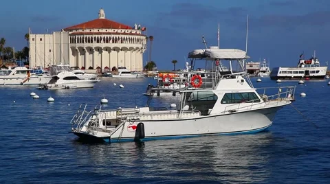 View of Catalina island harbor and Casino near Los Angeles, California Stock Footage 61772853
