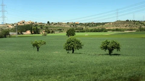 View of Catalonian nature from window of bus going from Barcelona to Andorra Stock Footage 107922186