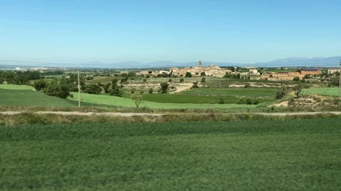 View of Catalonian nature from window of bus going from Barcelona to Andorra Stock Footage 107922309
