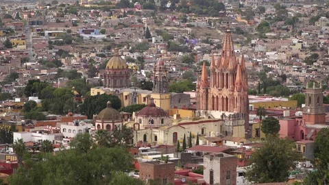 View of cathedral and city of san miguel de allende from above Stock Footage 84248449
