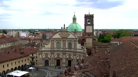 View of Cathedral and Piazza Ducale square, Vigevano, Pv, Italy Stock Footage 62442518