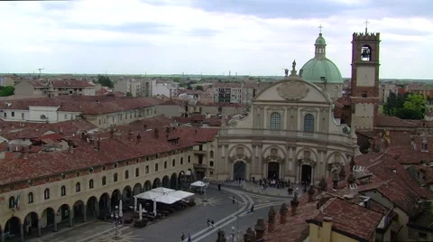 View of Cathedral and Piazza Ducale square, Vigevano, PV, Italy Stock Footage 62444085