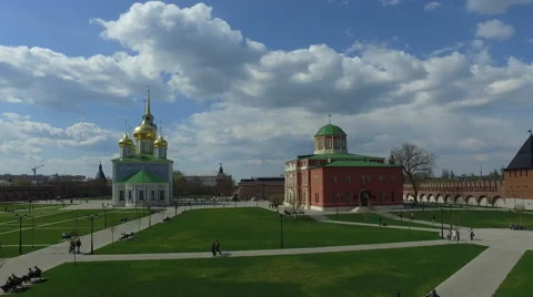 View on Cathedral of the Assumption and Epiphany Cathedral inside Tula Kremlin Stock Footage 67444782