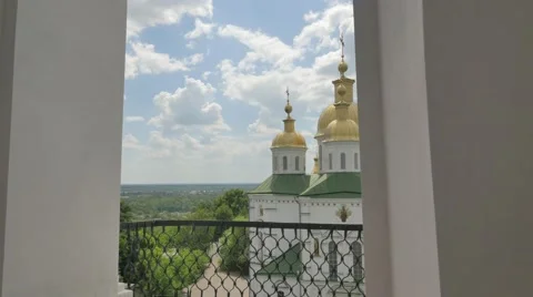 View of the Cathedral From the Bell Tower Holy Cross Monastery Poltava City 動画素材 64106571