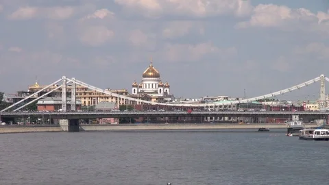 View on  Cathedral of Nativity of Christ through automobile bridge. Stock Footage 106232332
