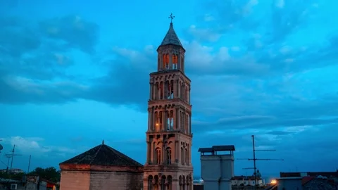 View of Cathedral of Saint Domnius bell tower in Split, Croatia. Stock Footage 339916392