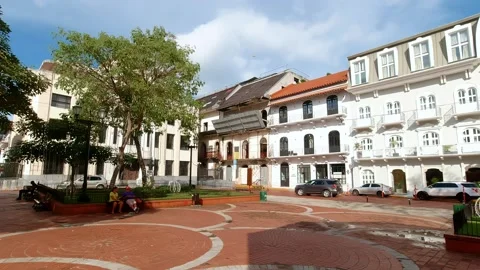 View of the cathedral square located in the old town of panama. colonial str Vidéo 166633929