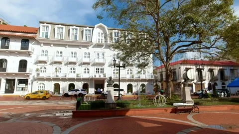 View of the cathedral square located in the old town of panama. colonial str Vidéo 166633953