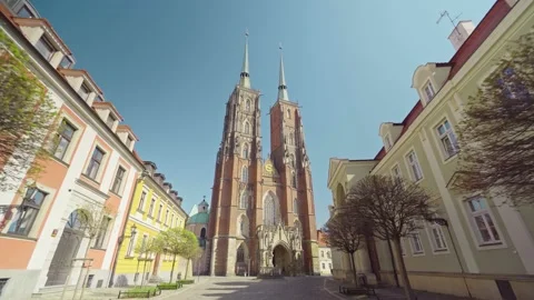 View of the Cathedral of St. John the Baptist in Wroclaw on Ostrow Tumski. Video stock 224325649