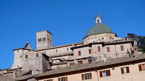 View of the Cathedral of St. Rufinus in Assisi Stock Footage 302221099