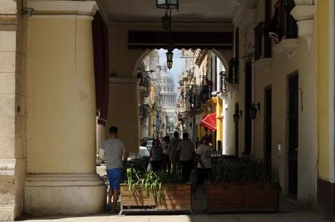 View on the cathedral through the arch Stock Photos