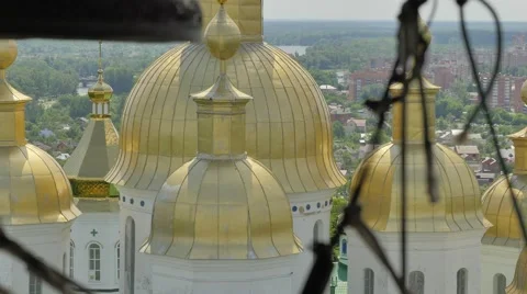 View of the Cathedral Through the Bells in Bell Tower Seven-Domed Cathedral Stock Footage 64106640