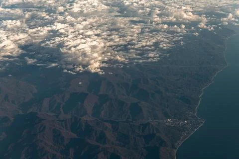 View of the Caucasus Mountains from the plane Stock Photos