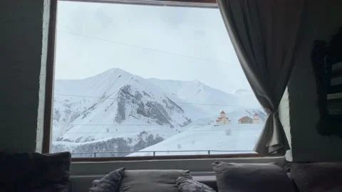 View of the Caucasus mountains from the window, time lapse Video stock 152487285
