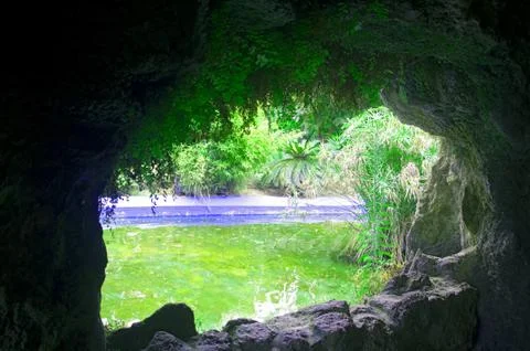 View from cave on the lake Stock Photos