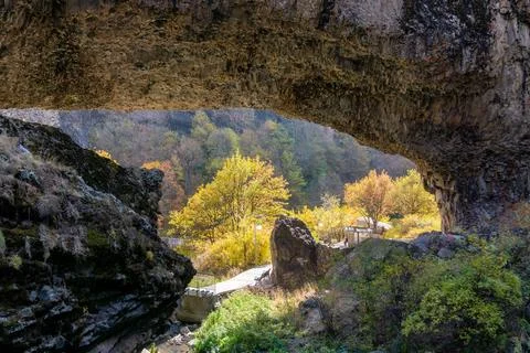 View of the cave in the mountain Stock Photos