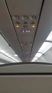 A view of the ceiling of an airplane Stock Photos