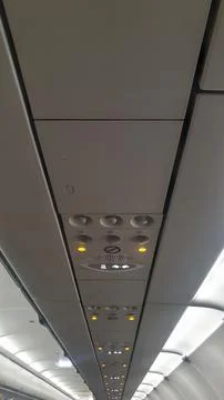 A view of the ceiling of an airplane Stock Photos