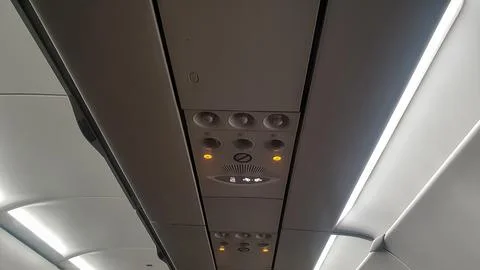 A view of the ceiling of an airplane Stock Photos