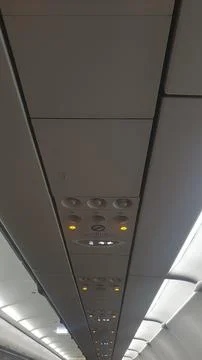 A view of the ceiling of an airplane Stock Photos
